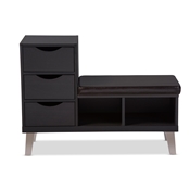 Baxton Studio Arielle Modern and Contemporary Dark Brown Wood 3-drawer Shoe Storage Padded Leatherette Seating Bench with Two Open Shelves